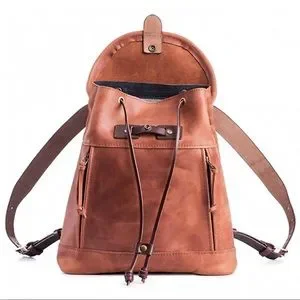 NEW Natalia Drawstring Leather Backpack (BROWN Color) Natalia Drawstring Backpack | METROSAK main image 3